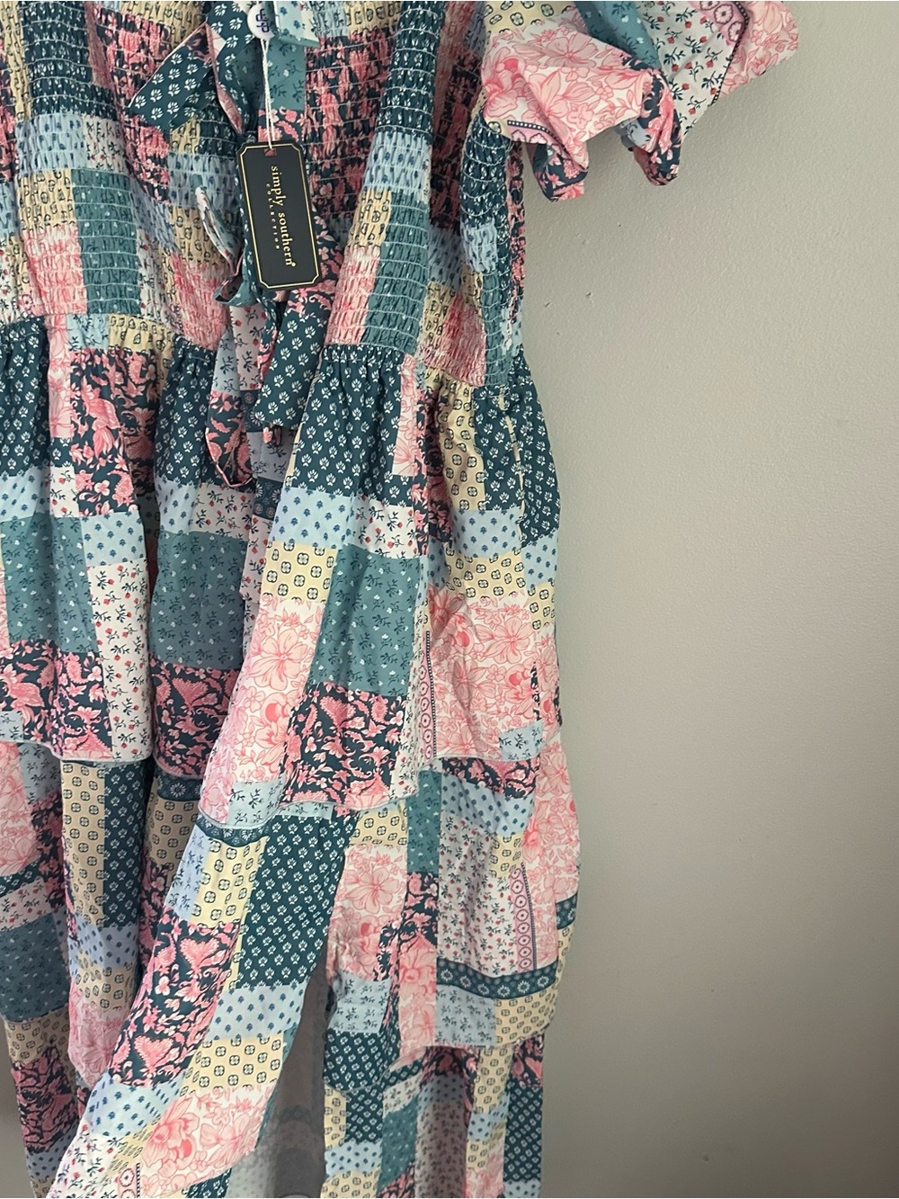 Simply southern tiered smocked patchwork midi / maxi dress xxl women’s nwt - Picture 9 of 11